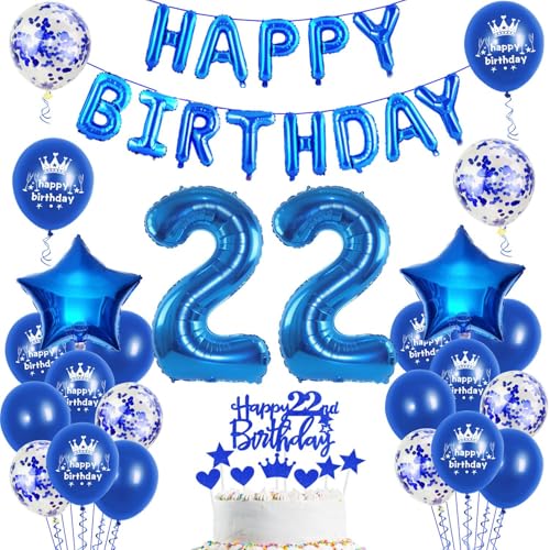 Globos 22 cumpleaños decoración hombre azul feliz cumpleaños 22 cumpleaños fiesta decoración juego de 22 cumpleaños decoración para hombre 22 años