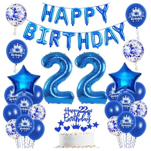 Globos 22 cumpleaños decoración hombre azul feliz cumpleaños 22 cumpleaños fiesta decoración juego de 22 cumpleaños decoración para hombre 22 años