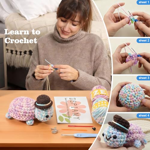 Image of Zepiany Crochet Kit for Beginners, Amigurumi Beginner Crochet Kit for Adults, Crochet Turtle Crocheting Kit, Cute Crochet Animals Knitting Kit with Step-by-Step Video, Crafts Kits for Adults