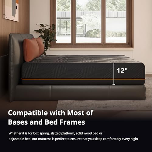 Image of MLILY EGOHOME 12 Inch Full Memory Foam Mattress for Cooling Sleep, Pressure Relief Cooling Copper Gel Bed in a Box, Foam Made in USA, CertiPUR-US Certified, Medium Firm, 54x75x12 Black
