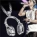 Dreuyet Headphones Necklace for Men Hip-hop Punk Headset Necklace Music Rock Lover Pendant Necklace Stainless Steel Fashion DJ Headset Music Earphone Headphone Necklace (Silver)