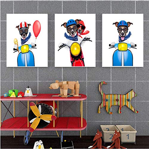 Chien sur une moto affiche toile 50x70cm décoration murale moderne salon