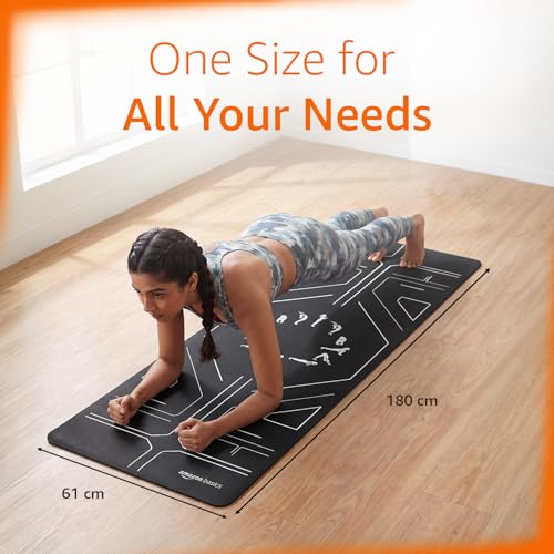 Image of Amazon Basics Alignment TPE Yoga Mat with Yoga Strap | 6 mm Thick | Guide Line Alignment for Posture Accuracy | Non-Slip Grippy Surface | Lightweight & Durable | Floor Protection | Ideal for Yoga, Pilates, Stretching & Fitness | 183 x 61 cm | Black