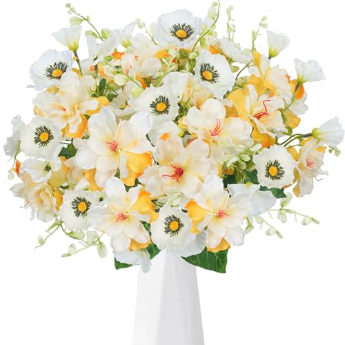 HUAESIN 6 pezzi di fiori artificiali, come piante vere, fiori finti, decorazioni artificiali, per fai da te, bouquet, composizioni floreali, centrotavola, matrimonio