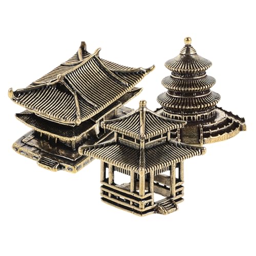 TOYANDONA Lot de 3 Figurines Miniatures en Laiton, Sculpture de Pagode Chinoise pour Décoration Zen de Bureau et Jardin, Ornement Asiatique Vintage pour...