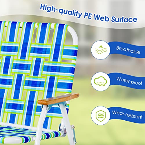 Giantex Folding Beach Camping Chair - Webbing Chair With Armrest, Foot Pad, Metal Frame, 661 Lbs Capacity, Outdoor Portable Lounge Chair For Patio, Poolside, Fishing, Yard, Lawn Chair (2 Person, Blue) #TOP4