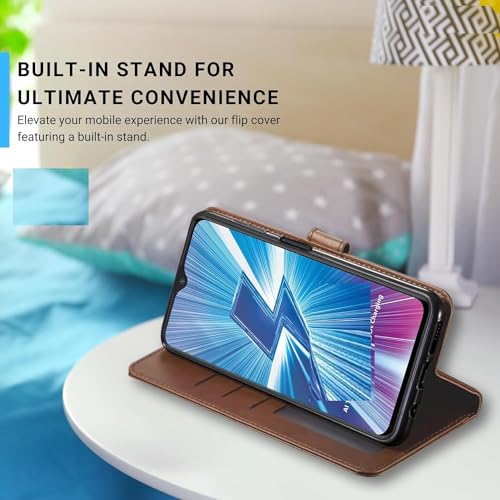 Image of Vintage Closer Matte Leather Flip Cover Compatible Model for Oppo CPH2667 / K12x 5G - Tan Brown
