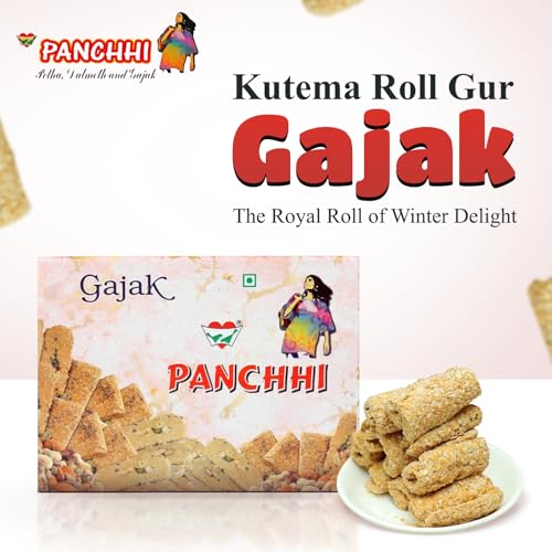 Image of Panchhi Kutema Roll Gajak 250g - Homemade Traditional Agra Gazak (Since 1926), Gajak Roll Made with Sesame Seeds,Gur & Dry Fruits|Crispy Tilkut Chikki,Healthy Jaggery Sweet for Winter, Festival & Gift