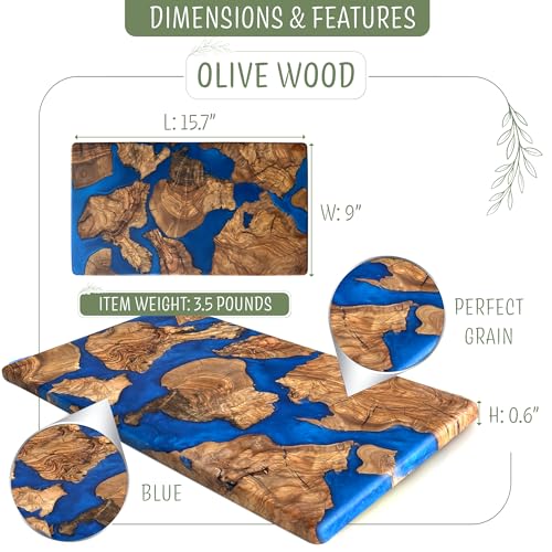 Tabla de Cortar de Madera de Olivo con Resina Azul miniatura 2