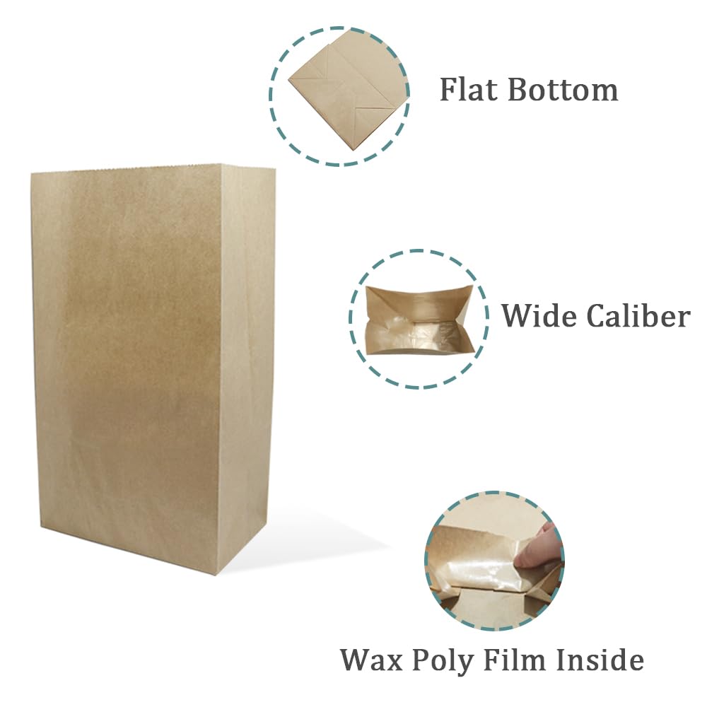 50 bolsas de cera de papel kraft de 3.5 x 2 x 6.7 pulgadas, parte inferior plana, color marrón, para el hogar, cocina, almacenamiento de alimentos, juegos de recipientes para llevar, almuerzo 2