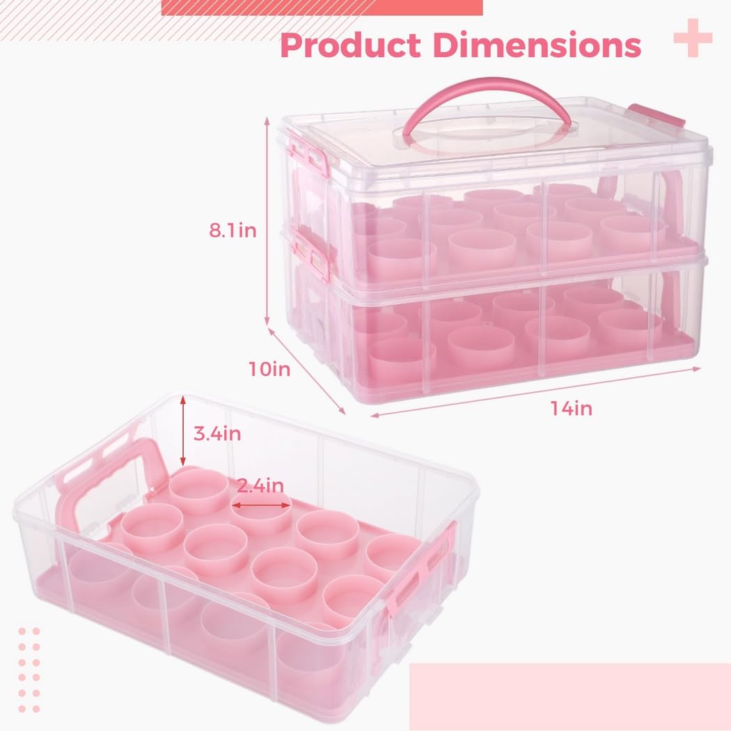 Stackable Cupcake Holder with Snap Locks, 2-Tier Storage Box for 24 Cupcakes, Portable Container with Handle and Lid