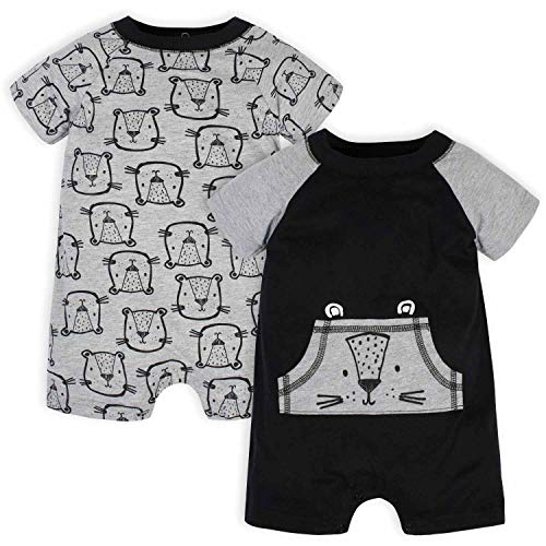 Gerber Baby Boys' 2-Pack Rompers, Black Grey Tiger, 6-9 Months