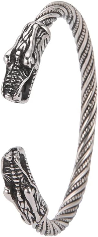 kkjoy Viking Bracelet for Men Stainless Steel Animal Head Screw Teen Cuff Bangle Norse Biker Nordic Pirates Amulet Jewellery