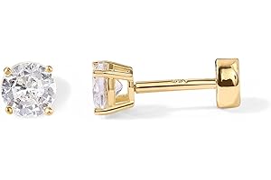 14K Gold Plated Solid 925 Sterling Silver Cubic Zirconia Stud Earrings