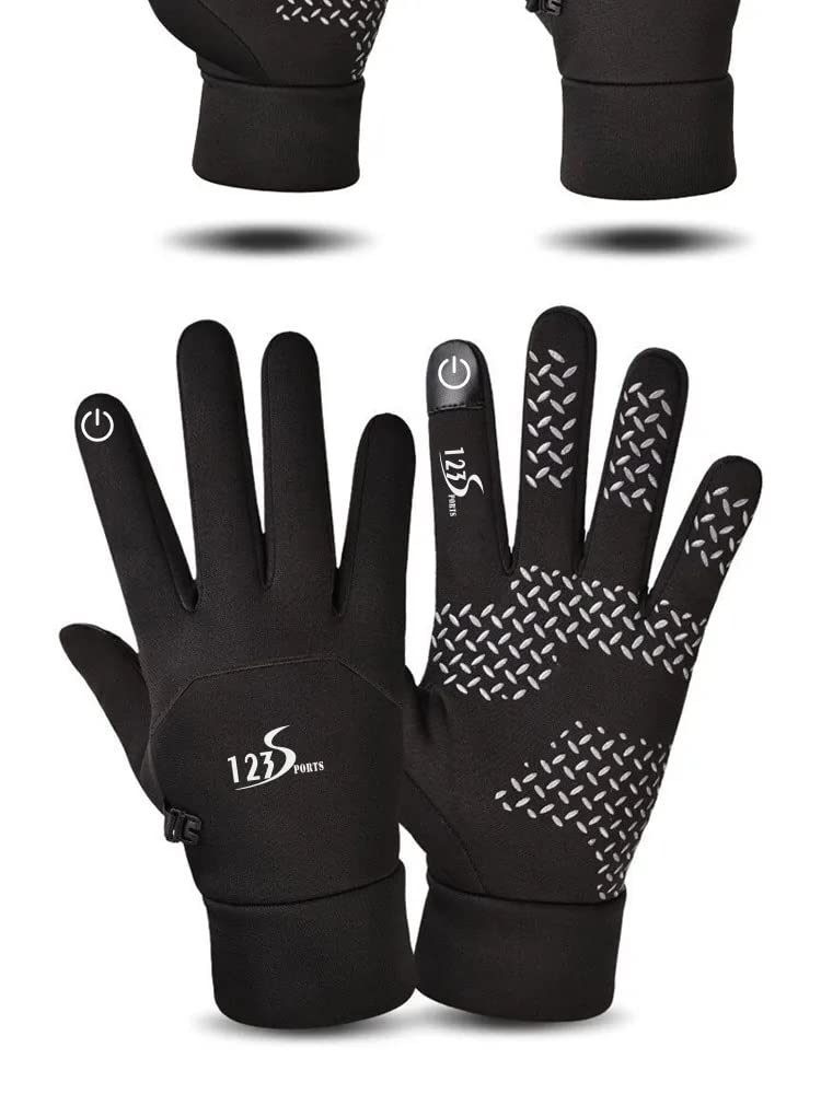 Winter Thermal Gloves Men Women Touch Screen Water Resistant Windproof Anti Slip Heated Glove Hands Warm for Hiking Driving Running Bike Cycling (Black)