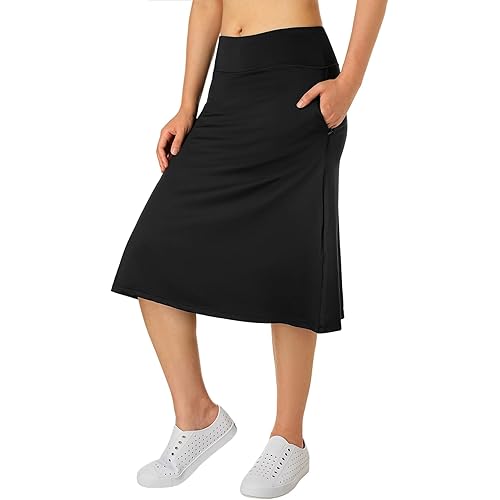 Women's Midi Knee Length Skirts with Zipper Pockets,26" Knee Length Skorts for Women Athletic Swim Skirts