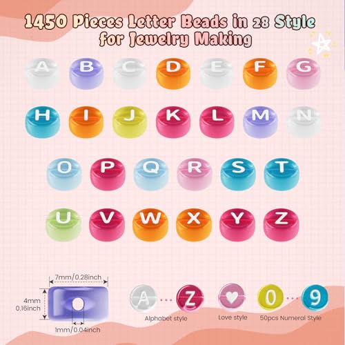 Image of FZIIVQU 1400 Pcs Letter Beads Kit, 28 Styles White Acrylic Alphabet Beads