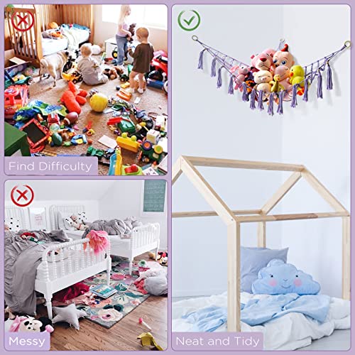 Purple Hammock With Wooden Beads And Fringe Toy Storage, Boho Room Decor, Bedroom Decor, Plush Toy Storage For Kids, Girls Bedroom Storage #TOP4