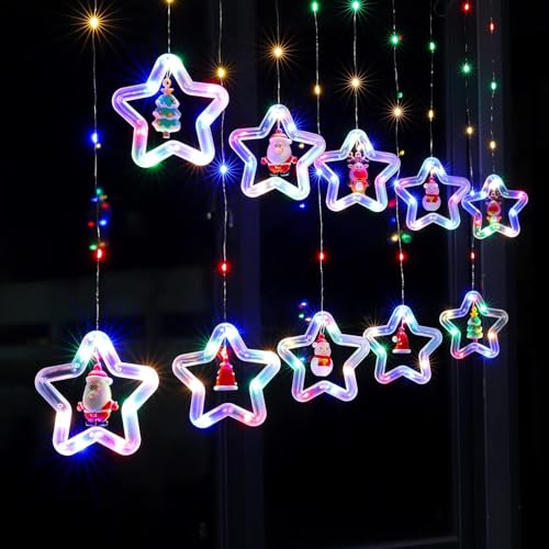Image of V.E.S.P.A 3.5-Meter Window Christmas Lights - 10 Star Design for Indoor and Outdoor Holiday Decor, Electric Incandescent String Lights (Warm White)