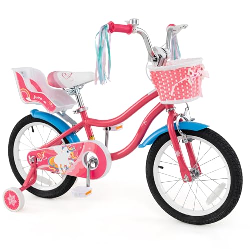 Image of BABY JOY Girls Bike with Streamers & Doll-Seat, Kids Bike for 3-8 Years Old