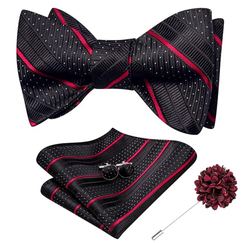Image of Dubulle Self Tie Bow Ties and Lapel Pin for Men Paisley Solid Mens Bowtie and Handkerchief Cufflinks Set Wedding