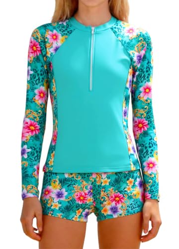 Image of TUONROAD Girls Rash Guard Swimsuit Long Sleeve Padded Bathing Suits 11-16Y