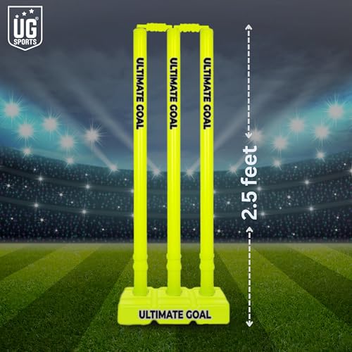 Image of UG Sports Strong Plastic Cricket Stumps Set with Base & Bails | Durable, Portable & Ideal Wickets for Practice, Match, and Training (Green)