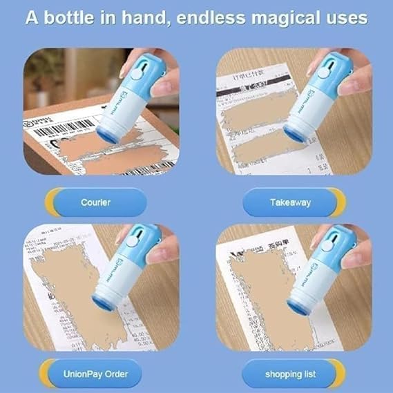 KACHKIT Thermal Paper Correction Fluid with Parcel Opener, 2-in-1 Anti-Information Leakage Erase Device for Package Labels & Bills, Shipping Address, Office & Stationery, (PCS-1). 2