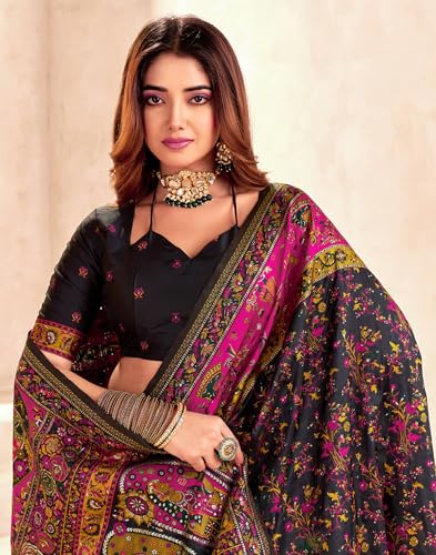 Image of SIRIL Women's Silk Kashmiri Minakari Jacquard Saree With Unstitched Blouse Piece