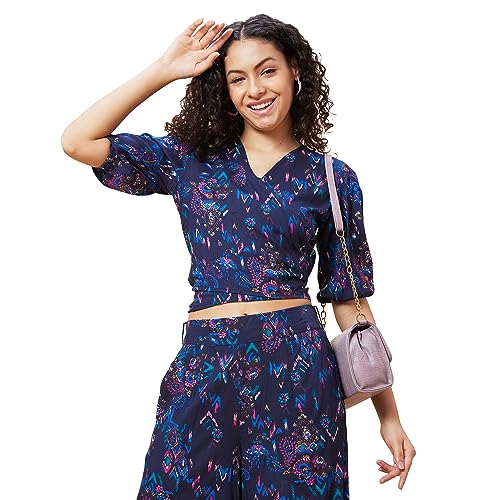 Image of Globus Women Blue Paisley Print Co-Ord Set with Top and Palazzo-3638348001