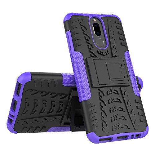 JMstore Coque Compatible avec Huawei Mate 10 Lite+Protection Verre Trempé,Armor Support Étui Hybride Cover Cases Housse(Pourpre Cover