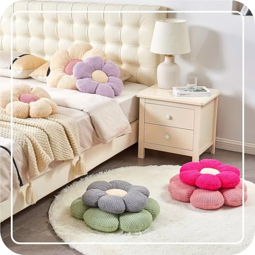 Flower Throw Pillow, Soft Sage Green 17.7" Shaped Floor Pillow for Home Decor, Cute Aesthetic Plush Decorative Pillows for Bed, Sofa, Couch