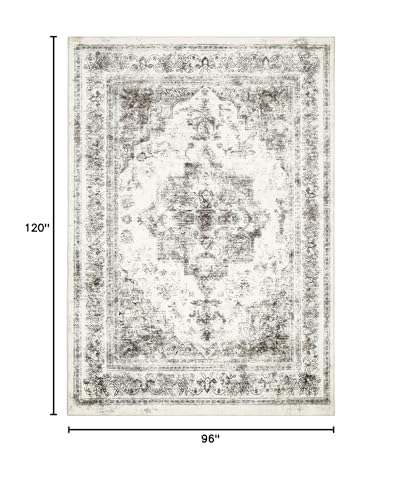 Washable Rug 8x10 Area Rug for Living Room Gray Vintage Boho Medallion Large Grey Distressed Retro Carpet Non Slip Indoor Low Pile Small Soft Bedroom Dining Room Home Office