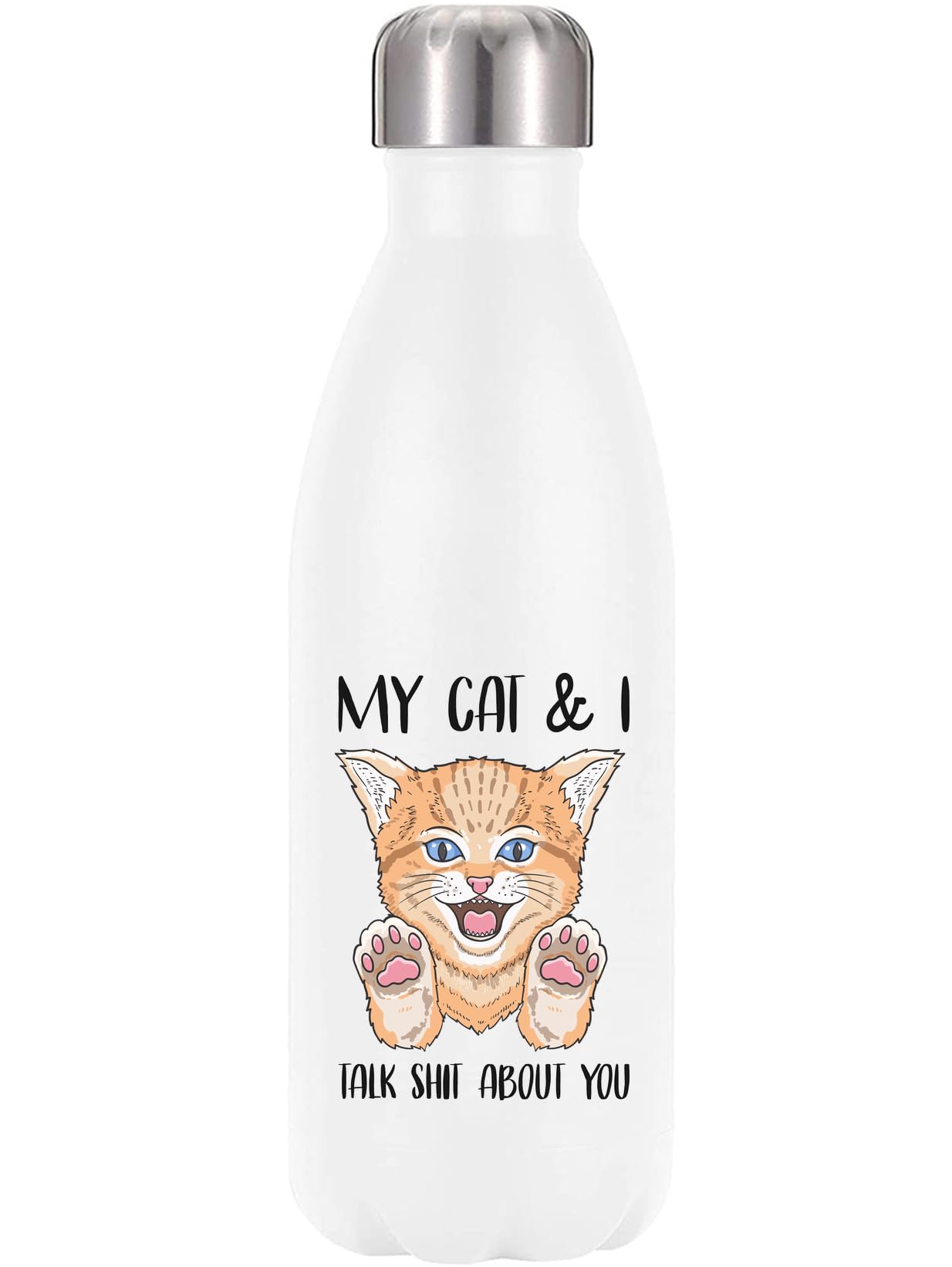 Botella de agua de 350 ml de acero inoxidable libre de BPA con texto de gato divertido
