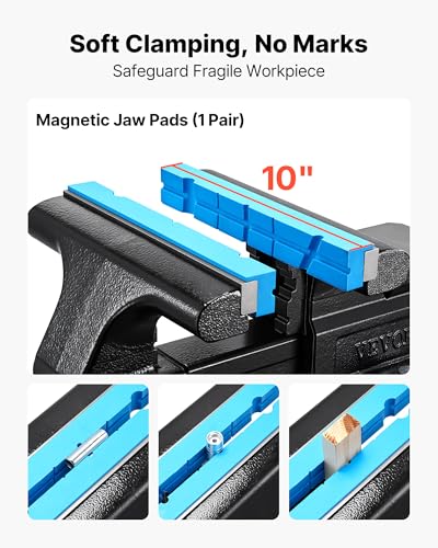 Image of VEVOR Heavy Duty Bench Vise, 10 inch Jaw Width, Multi-Purpose Ductile Iron Bench Vise with Anvil and 360-Degree Locking Swivel Base, 4.3 inch Throat Depth, 10 inch Max Jaw Opening, for Drilling, Pipe Cutting