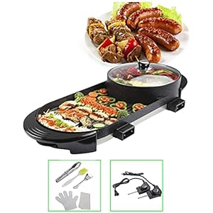 HYDDNice 2 in 1 Electric Grill with Hot Pot Multifunctional Electric Barbecue and Hot Pot Separate Dual Temperature Contral 110V 1000W