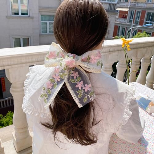 Set de 5 Lazos de Encaje con Flores Bordadas - Broches y Pinzas con Cintas Largas para Mujer miniatura 3
