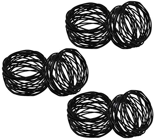 Image of SKAVIJ Handmade Twisted Wire Mesh Napkin Rings Holders Decor Dinner Party Wedding Thanksgiving Christmas Gathering (Black 6pcs)