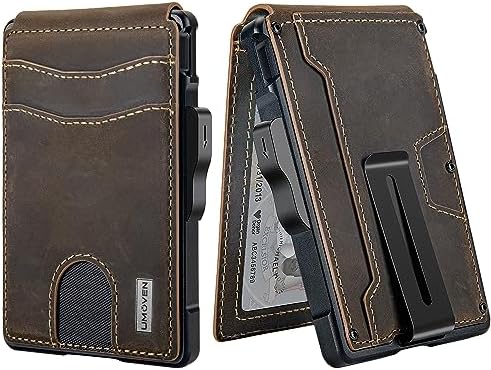 umoven Wallet for Men - with Money Clip Slim Leather Slots RFID Blocking Bifold Minimalist Wallet