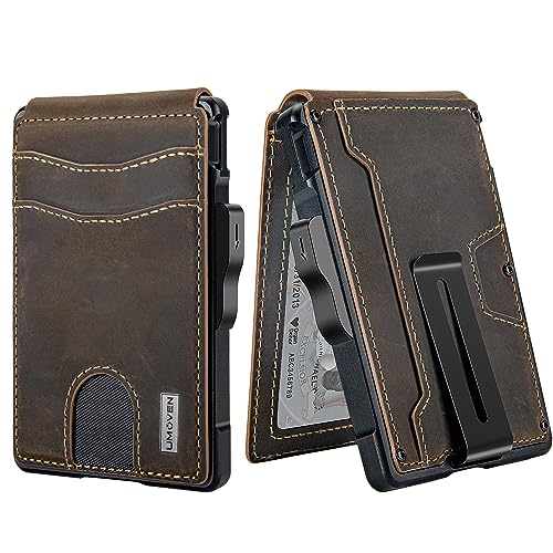 umoven Wallet for Men - with Money Clip Slim Leather Slots Credit Card Holder RFID Blocking Bifold Minimalist Wallet (Crazy Horse-Coffee Brown)