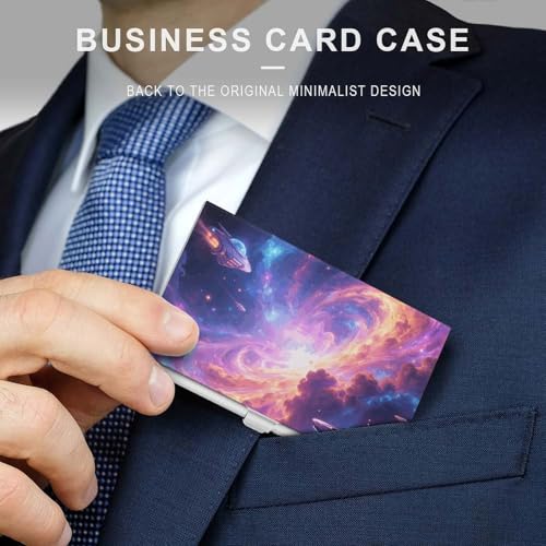 Slim Business Card Case for Men & Women, Pocket Metal Case, Magic Nebula Professional Aluminum Alloy Business Card Holders, Stylish Purse Name Cards Holder, Buckle Style Shut3