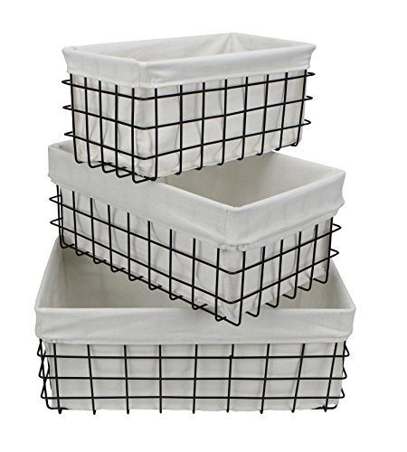 Cheung's 16S002-3 Set of 3 Lined Metal Wire Rectangular Storage, Black