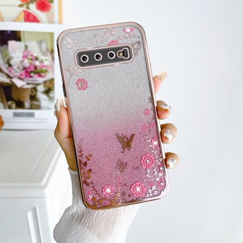 Image of for S10 Plus Case, Galaxy S10 Plus Case for Women Gradual Change Glitter Crystal Soft TPU Butterfly Floral Heart Clear Protective Cover with Strap for Samsung Galaxy S10 Plus 2019 (Rose Gold)