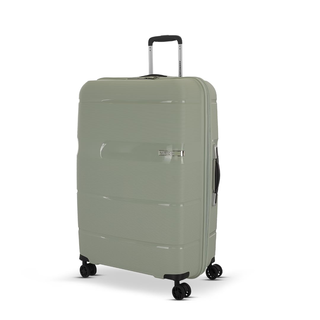 Linex 66Cm Medium Hardshell Polypropylene Check-in Suitcase with Recessed TSA Lock & 8 Spinner Wheels for Women & Men Trolley Bag - Sage Khakhi, Khaki