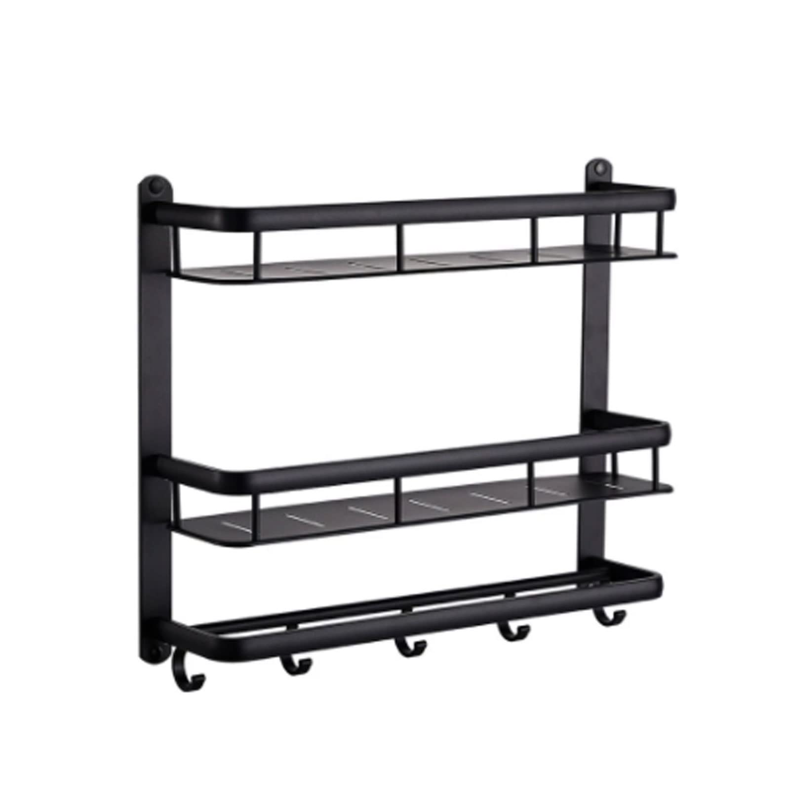 A1DFDFGOQSFG Black Shelf Aluminum Shower Caddy Corner Shelves Bath Towel Rack Shampoo Holder with Towel Bar Hook Hair