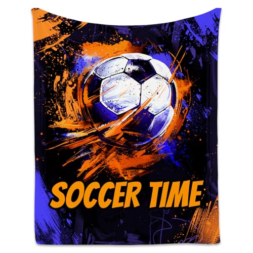 Soccer Blanket, Cozy Soft Throw Blankets for Kids, Cool Black Flannel Throw Gifts for Couch Office, 30x40 Inches