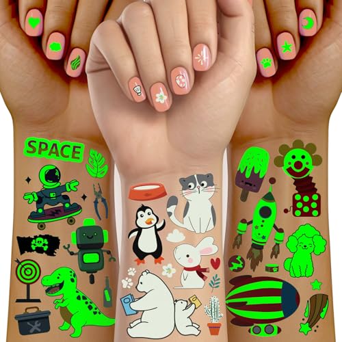 TatoYard 350+ Tatuajes Temporales Niños - 30 Hojas Fosforescente Tatuajes Niños...