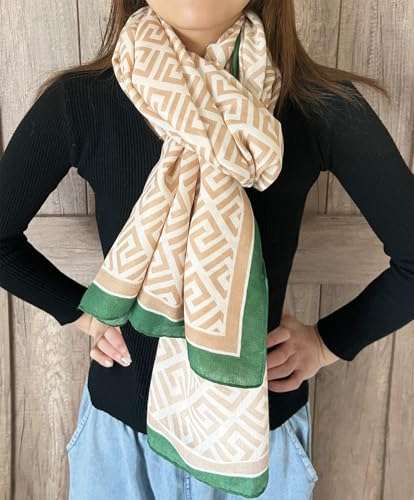 stylesilove Women Geometric Maze Print Scarf with Border Design Soft Shawl Scarves Neck Wraps for All Season, 3 Colors2