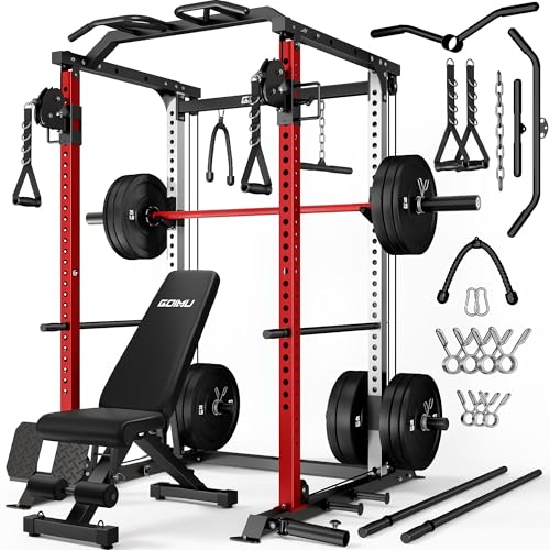 Image of DP01 Power Cage, 2000LBS Squat Rack with Cable Crossover and Dual Independent Pulley System, Full Cage for Full Body Training, Power Rack with More Training Attachments for Home Gym