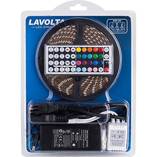 Lavolta SMD5050 RGB Waterproof 300 LED 16 ft. Tape Light Strip with 12 VDC 6A Power Supply & Remote